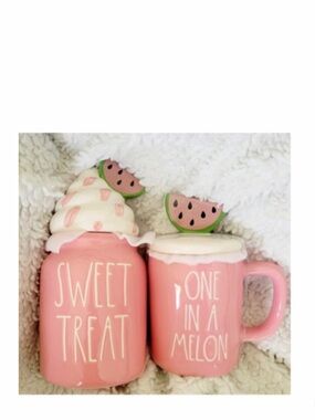 Rae Dunn Sweet Treat Canister & One In A Melon Mug Set Watermelon Topper Lid 🍉